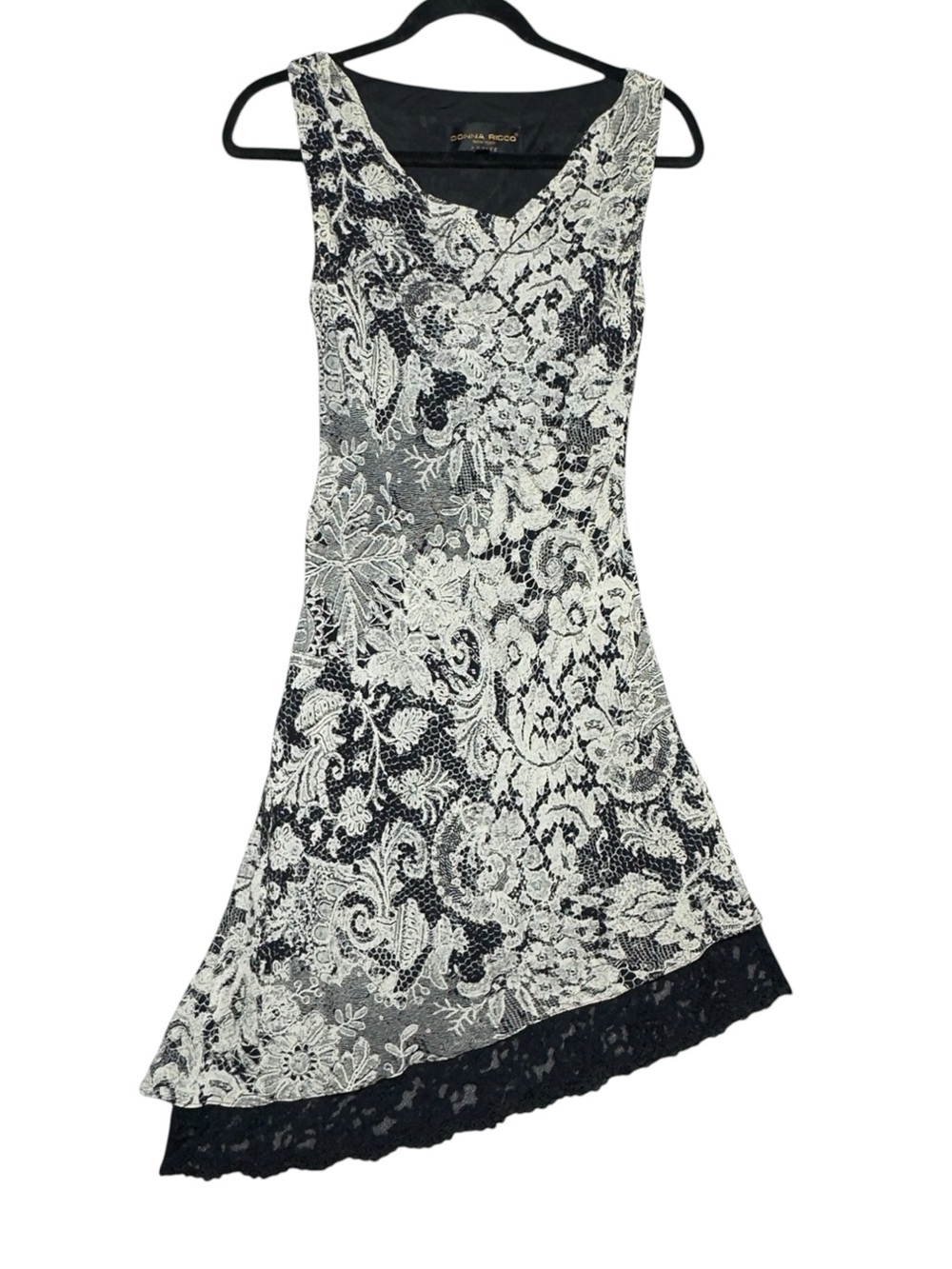 Donna Ricco Dress 4P Whimsigoth Feminine Floral Lace Asymmetrical Romantic Y2K
